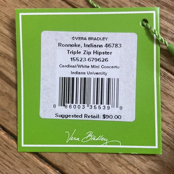 Vera Bradley Indiana University Triple Zip Hipster Purse NWT $90 Crossbody Bag - Picture 4 of 8